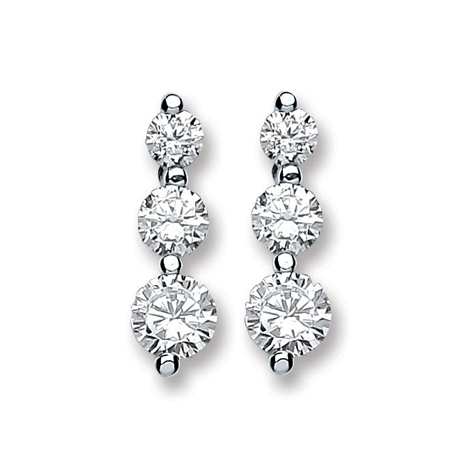 Silver 3 Cz Graduated Stud Earrings