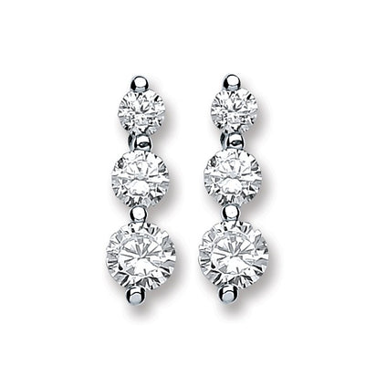 Silver 3 Cz Graduated Stud Earrings