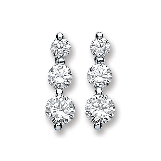Silver 3 Cz Graduated Stud Earrings