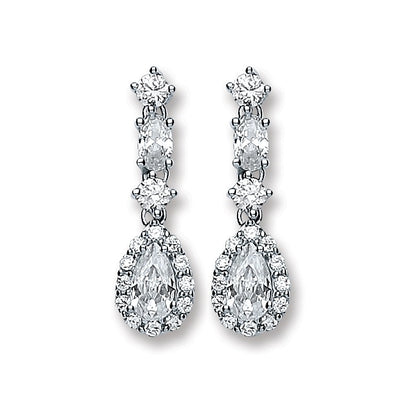 Silver Cz Graduated Tear Drop Stud Earrings