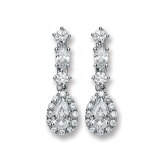 Silver Cz Graduated Tear Drop Stud Earrings
