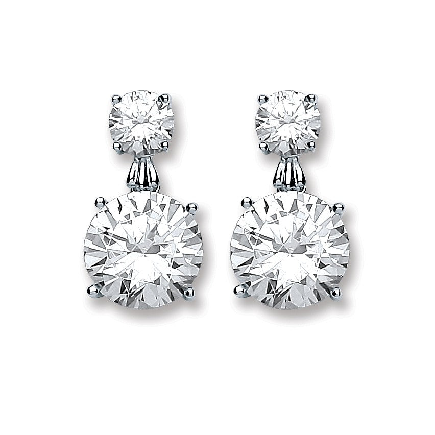 Silver Big Round Cz Stud Earrings