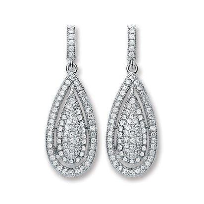 Silver Pear Shape Fancy Drop Earrings