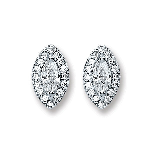 Silver Pear Shape Cz Stud Earrings