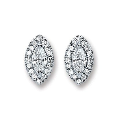 Silver Pear Shape Cz Stud Earrings