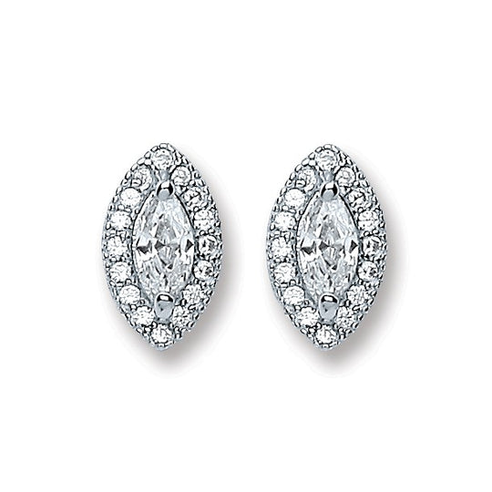 Silver Pear Shape Cz Stud Earrings