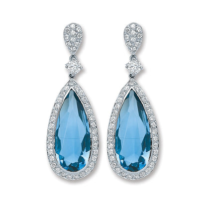 Silver Blue Cz Pear Shape Drop Earrings