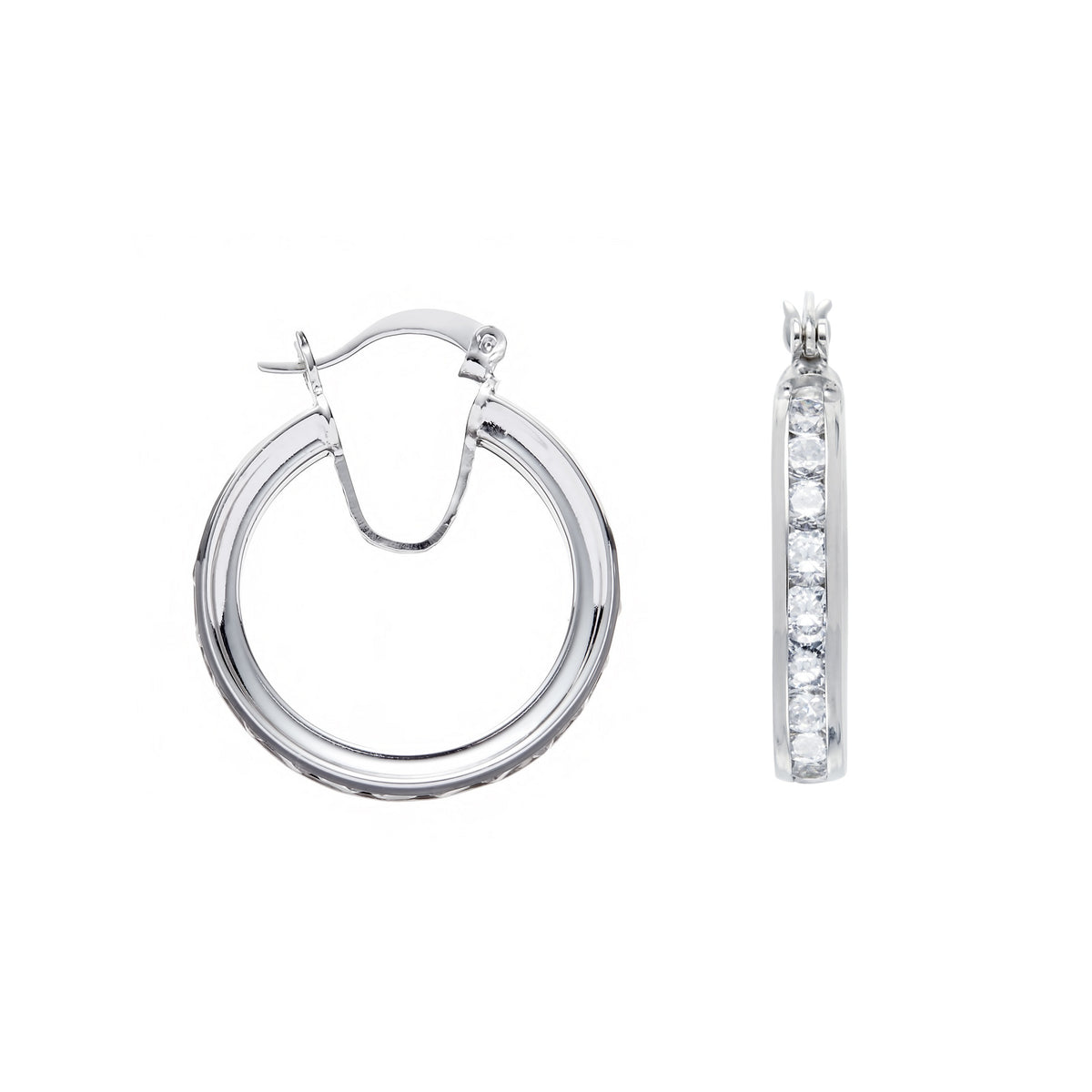 Silver Channel Set Cz Hoop Earrings
