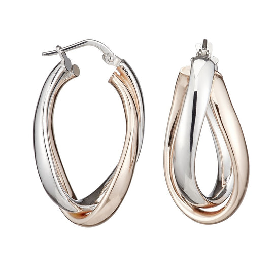 Silver Oval Two Tone Hoop Earrings