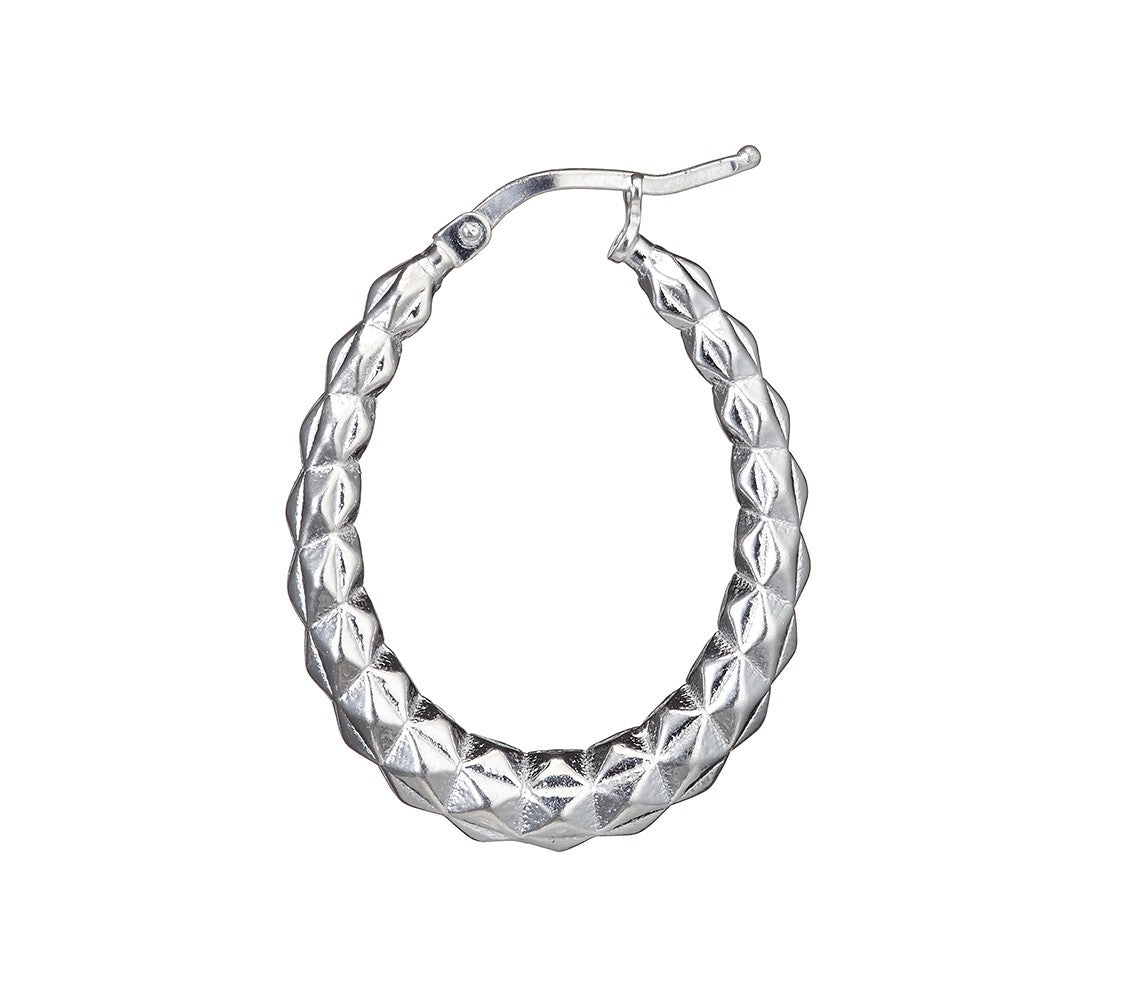 Silver Faceted Oval Hallow Hoop Earrings