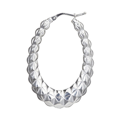 Silver Faceted Large Oval Hallow Hoop Earrings