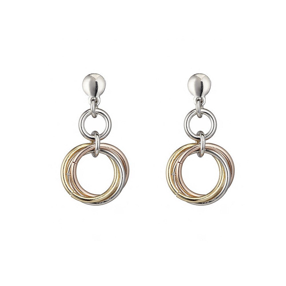 Silver, Rose & Yellow Circle Drop Earrings