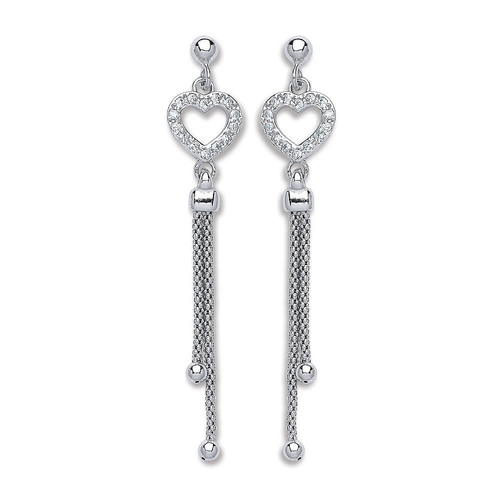 Silver Mesh Heart Drop Earrings