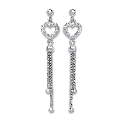 Silver Mesh Heart Drop Earrings
