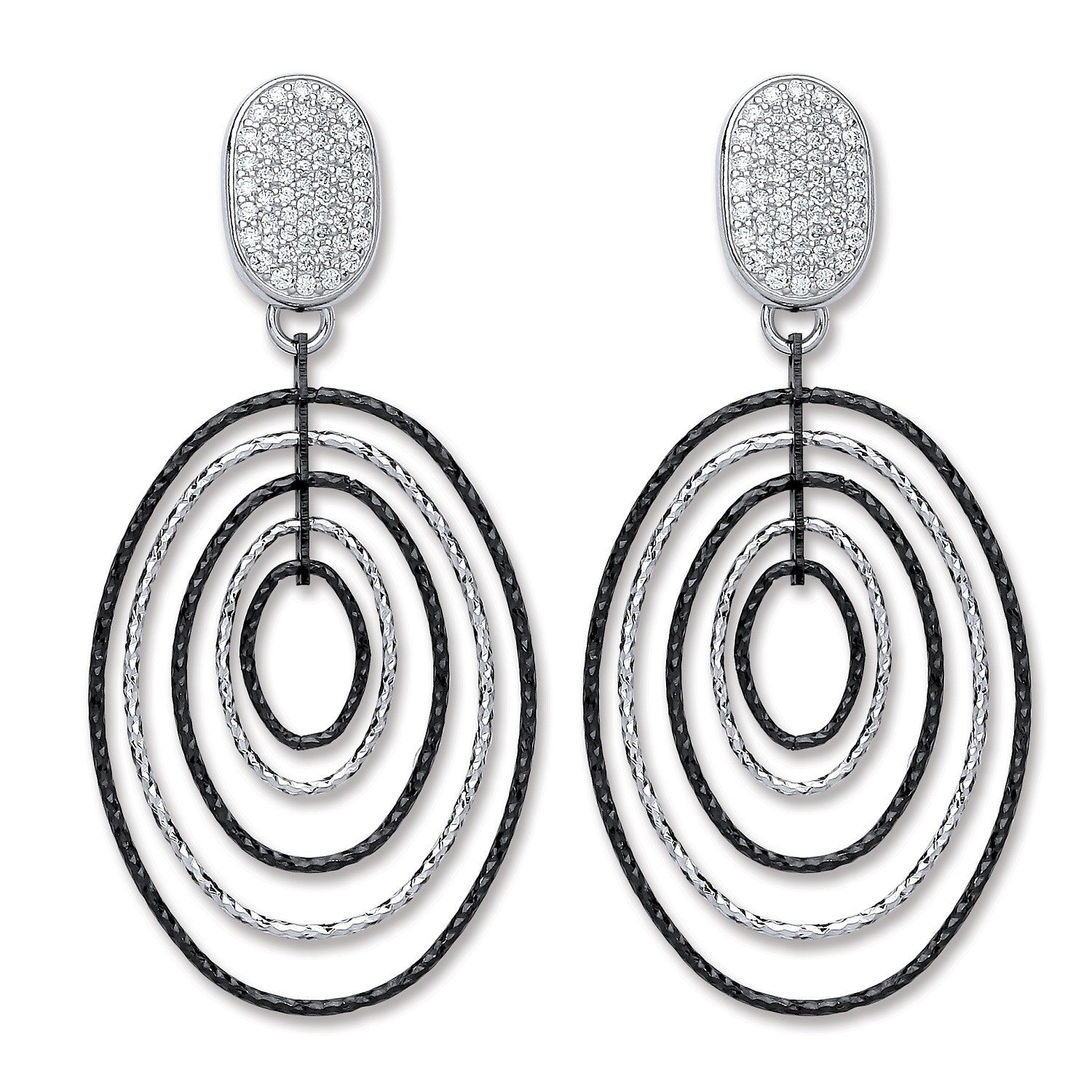 #  P/P Silver & Ruthenium Oval Drop Earrings