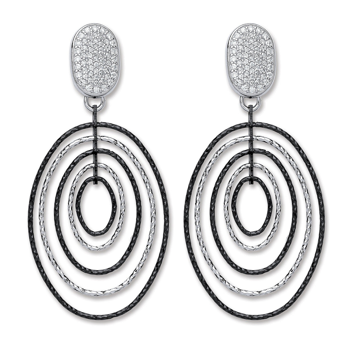 #  P/P Silver &amp; Ruthenium Oval Drop Earrings