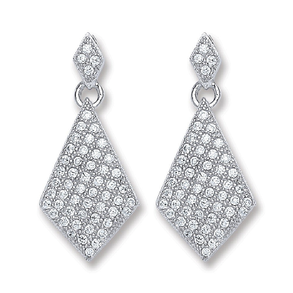 Silver Diamond Shape Drop Earrings