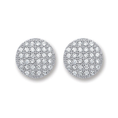 Silver Button Cz Stud Earrings