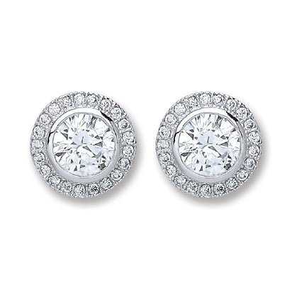 Silver Round Cz Stud Earrings