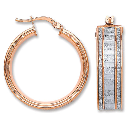 Silver Rose Moondust Stone Illusion Effect Hoop Earrings