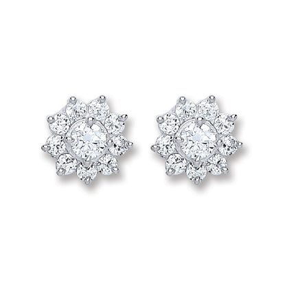 Silver Cz Cluster Stud Earrings