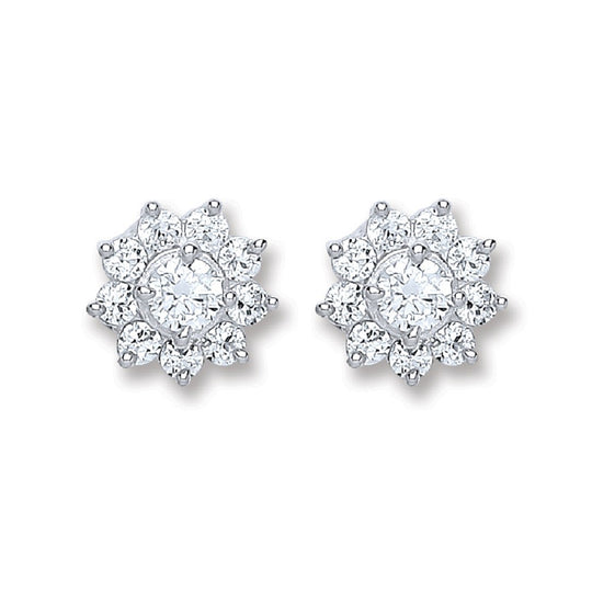 Silver Cz Cluster Stud Earrings