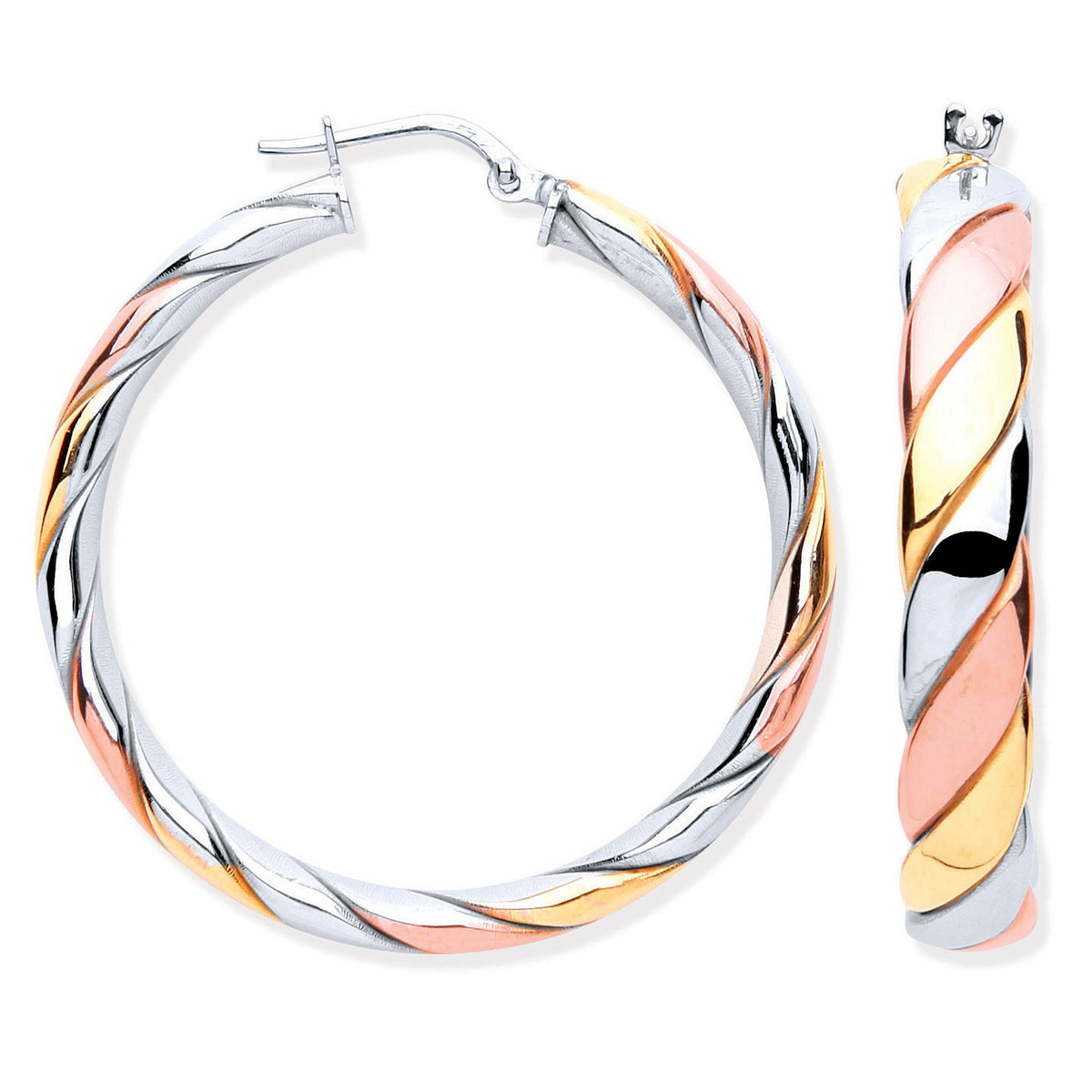 Silver Three Colour Round Hoop Earrings