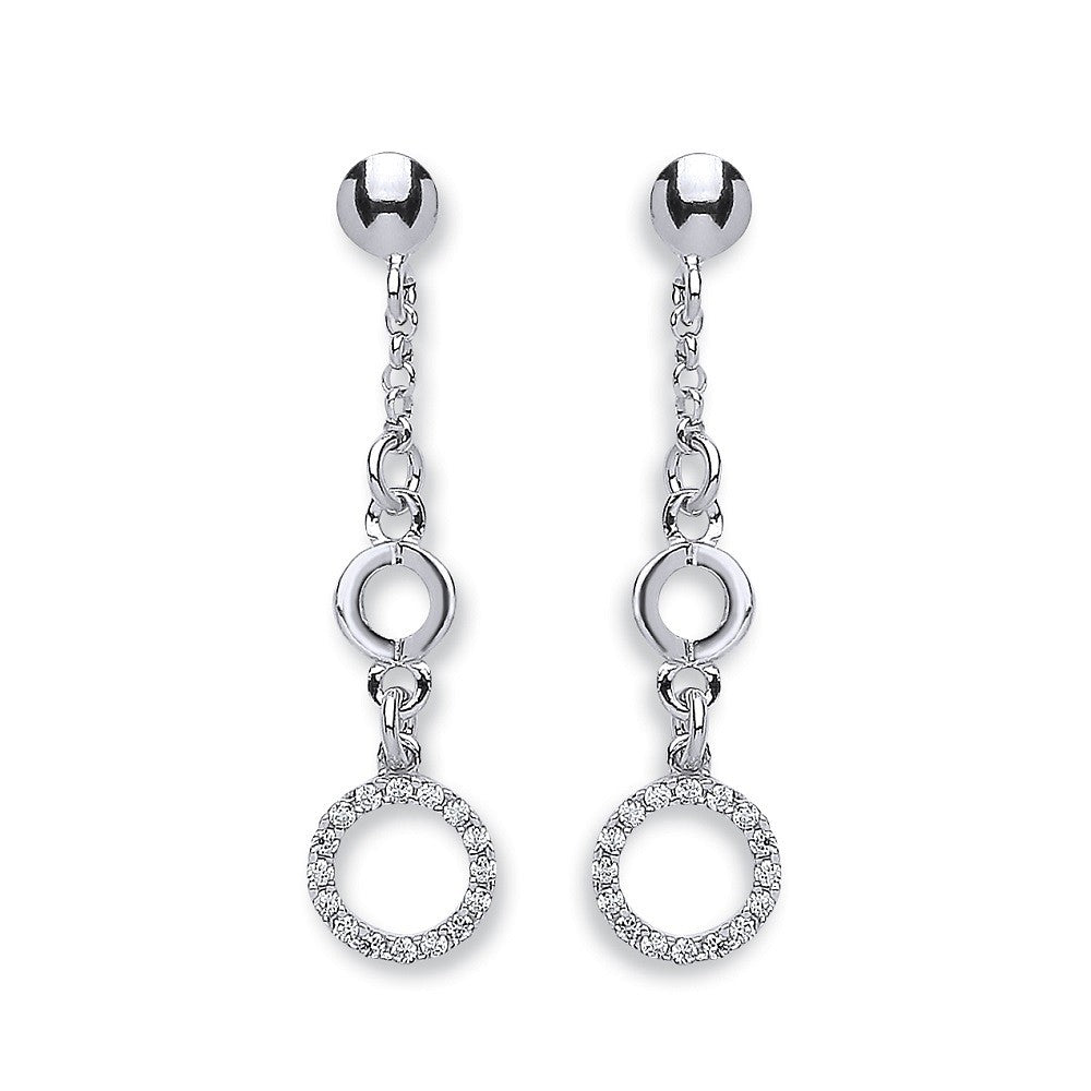 Silver Fancy Cz Circle Drop Earrings
