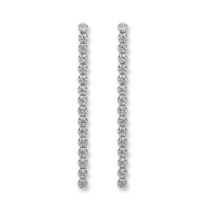 Silver Single Row Cz Drop Earrings