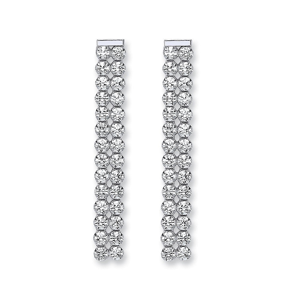Silver Double Row Cz Drop Earrings