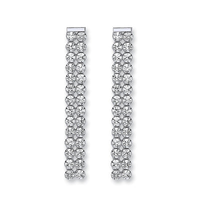 Silver Double Row Cz Drop Earrings