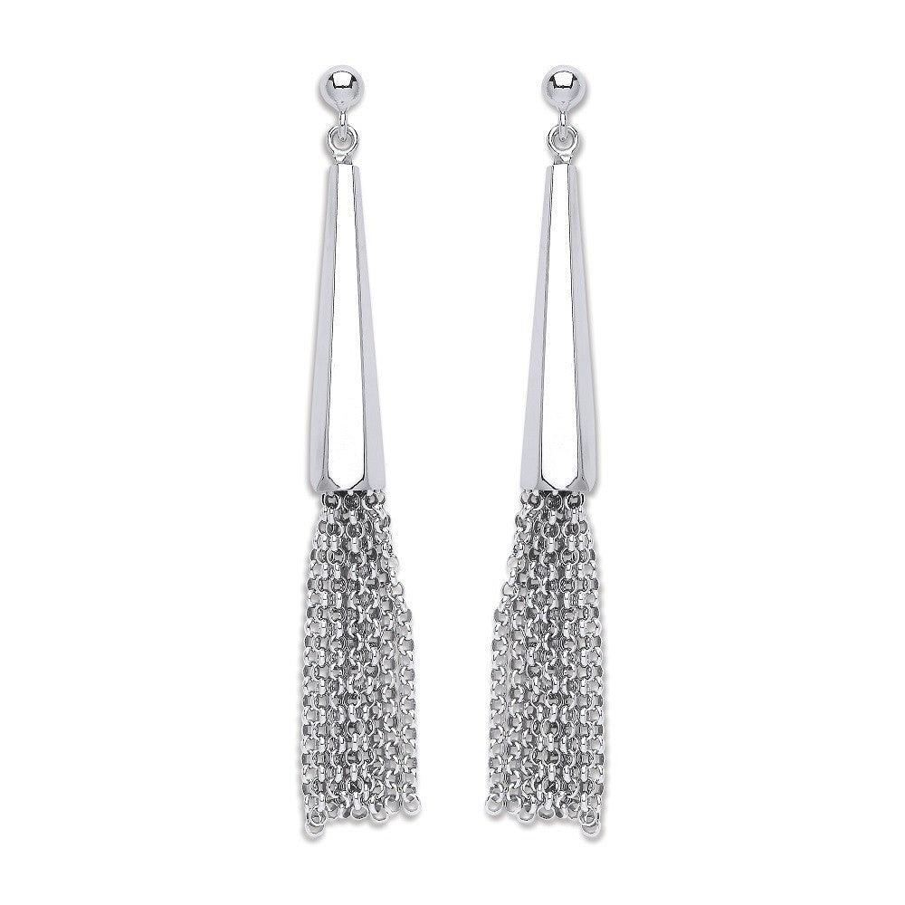 Silver Drop with Tassel Earrings