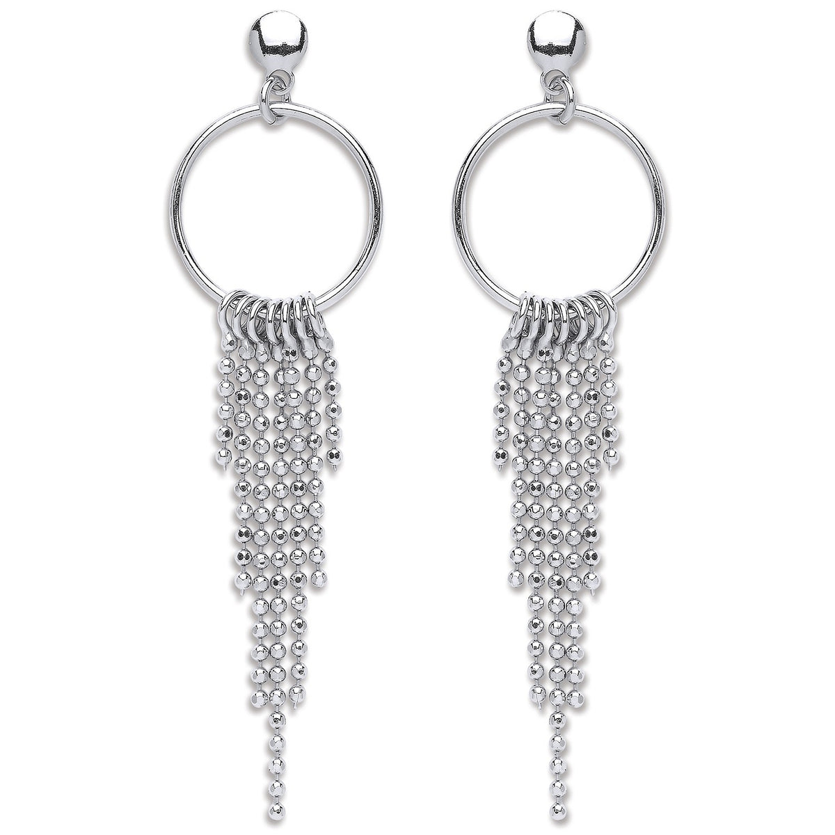Silver Graduated Tassle Hoop Earrings