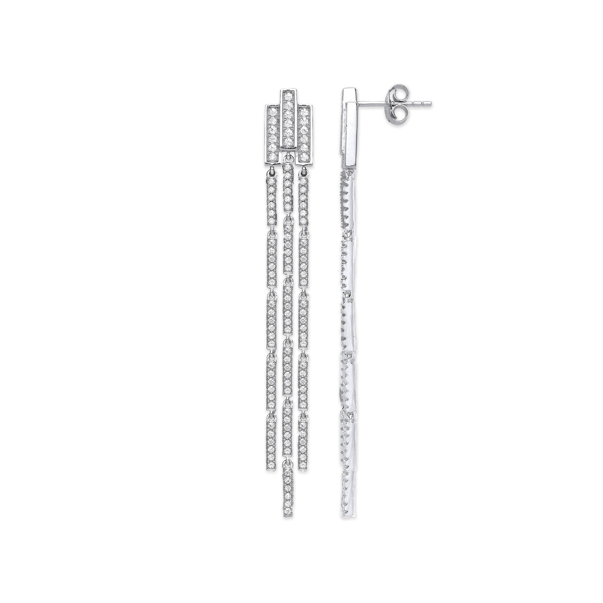Silver Three Strand Cz Drop Earrings