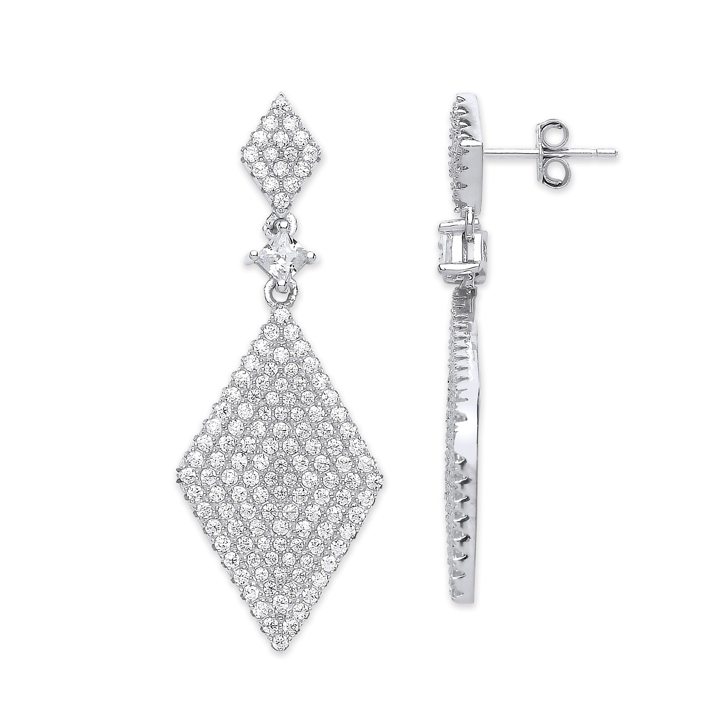 Silver Diamond Shaped Cz Drop Earrings