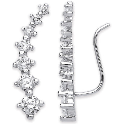Silver Arc-shaped Ear Hook Claw Set Cz Ear Clip Earrings