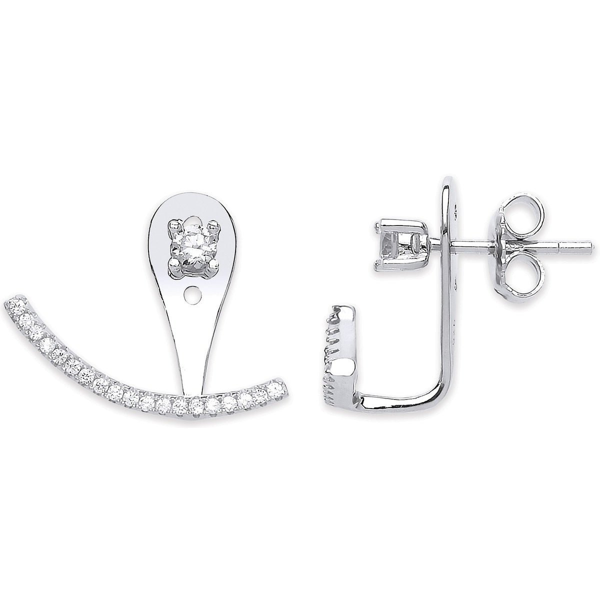 Silver Cz Ear Stud Cuff Wrap Earrings