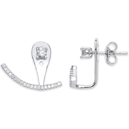 Silver Cz Ear Stud Cuff Wrap Earrings