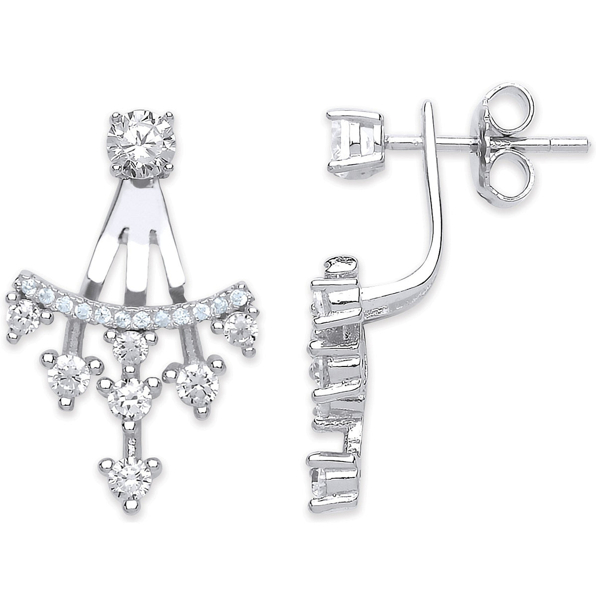 Silver Cz Ear Stud Drop Cuff Wrap Earrings