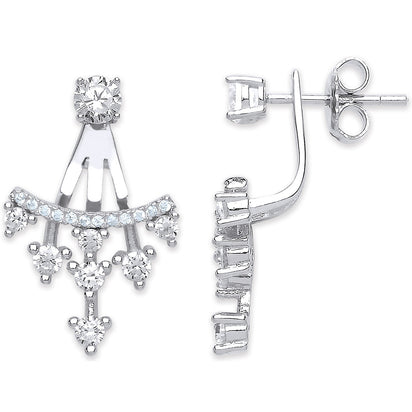 Silver Cz Ear Stud Drop Cuff Wrap Earrings