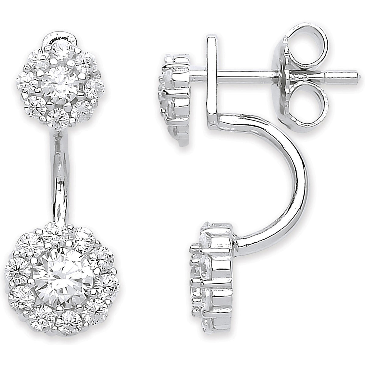 Silver Cz Ear Stud Cuff Wrap Earrings