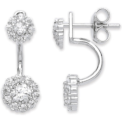 Silver Cz Ear Stud Cuff Wrap Earrings