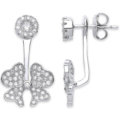 Silver Cz Bow Ear Stud Cuff Wrap Earrings