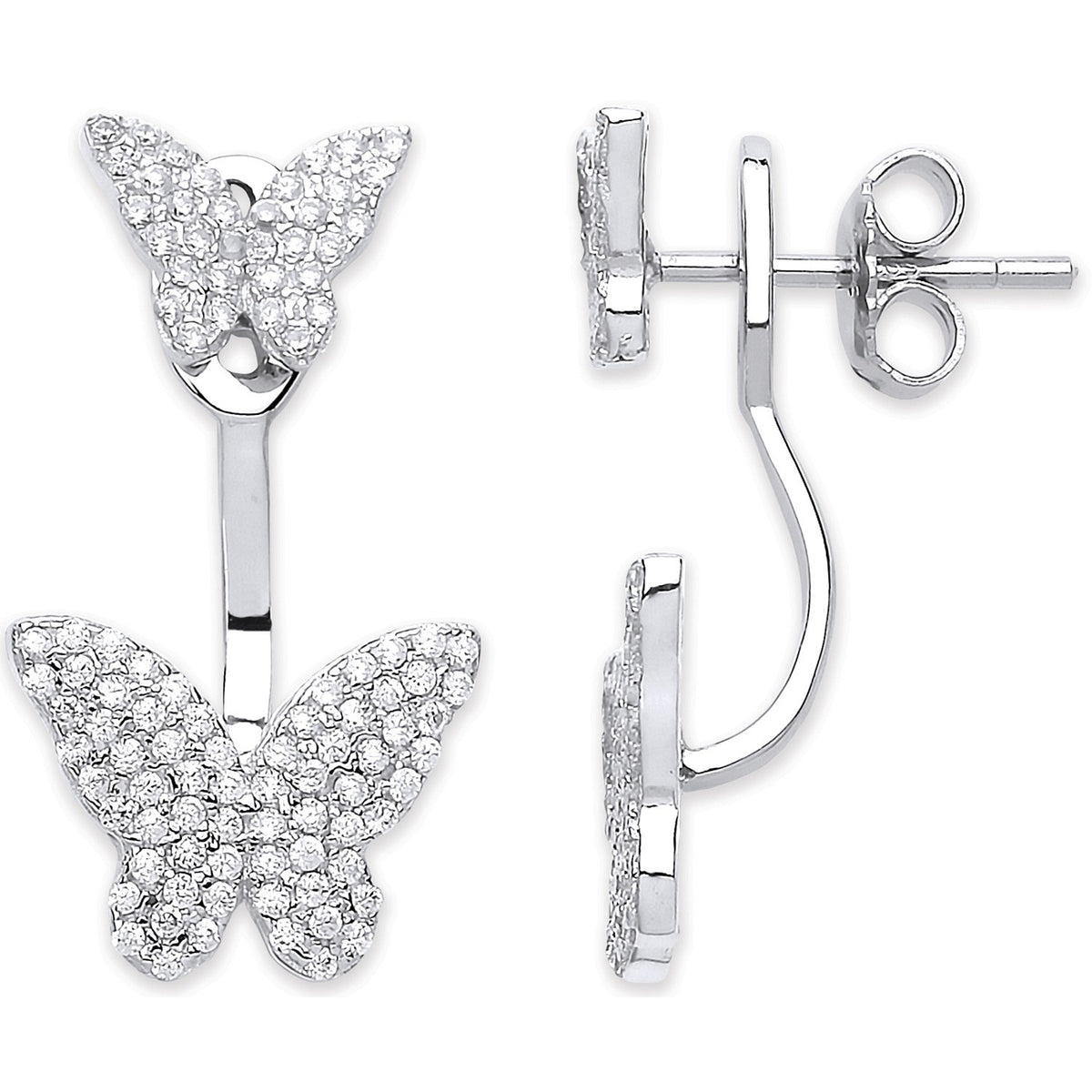 Silver Cz Butterflies Ear Cuff Wrap Earrings