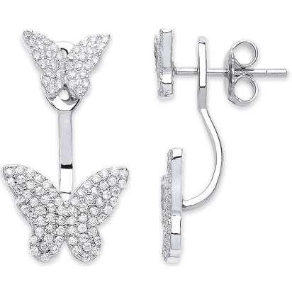 Silver Cz Butterflies Ear Cuff Wrap Earrings
