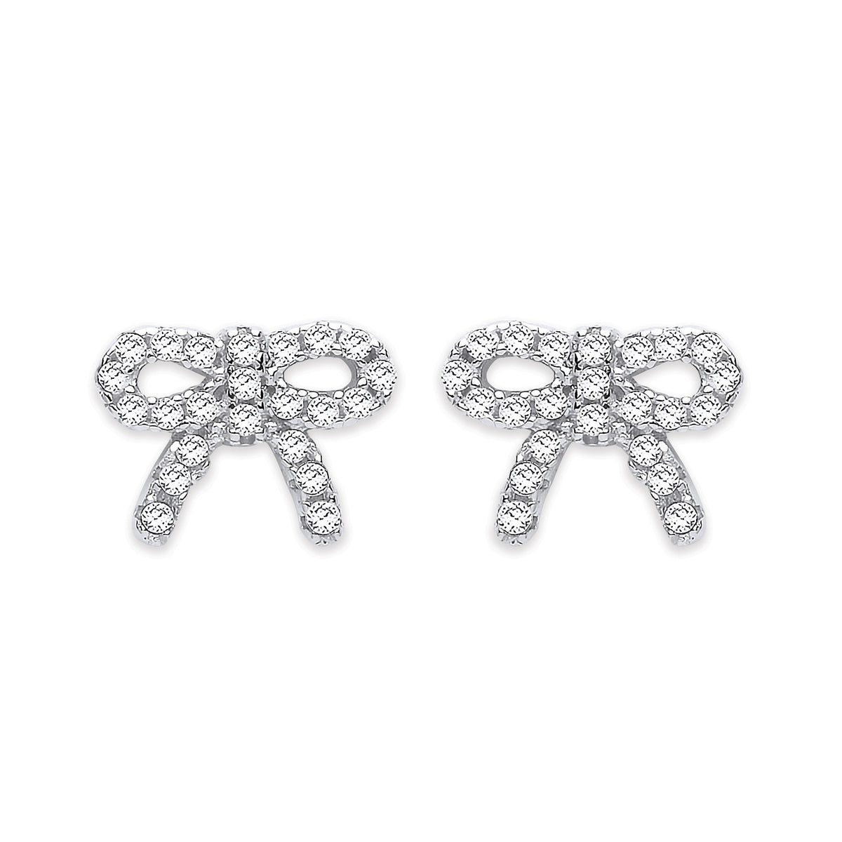 Silver Cz Bow Stud Earrings
