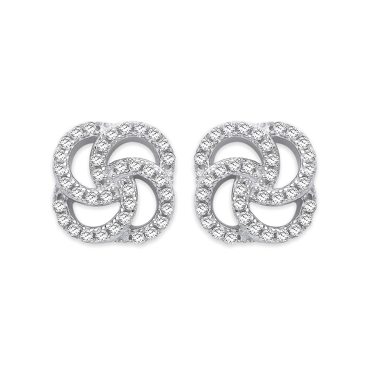 Silver Cz Swirl Stud Earrings