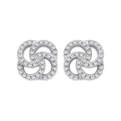Silver Cz Swirl Stud Earrings