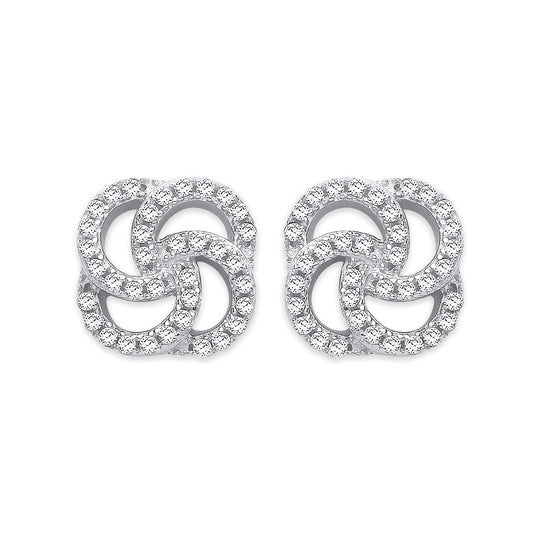 Silver Cz Swirl Stud Earrings