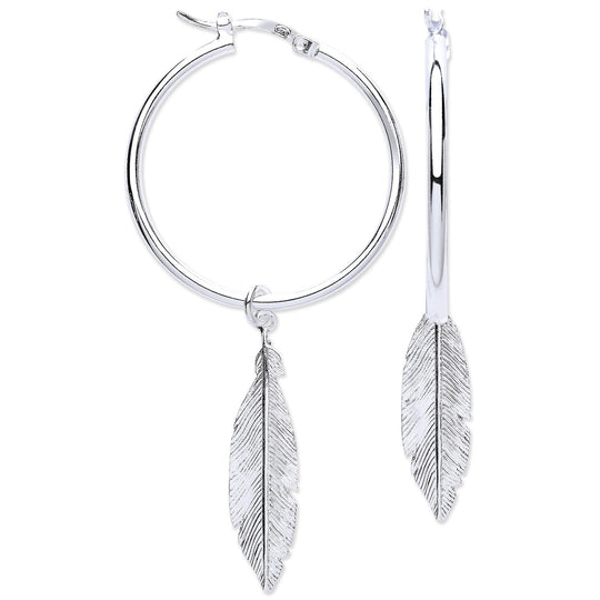 Silver Feather Hoop Earrings